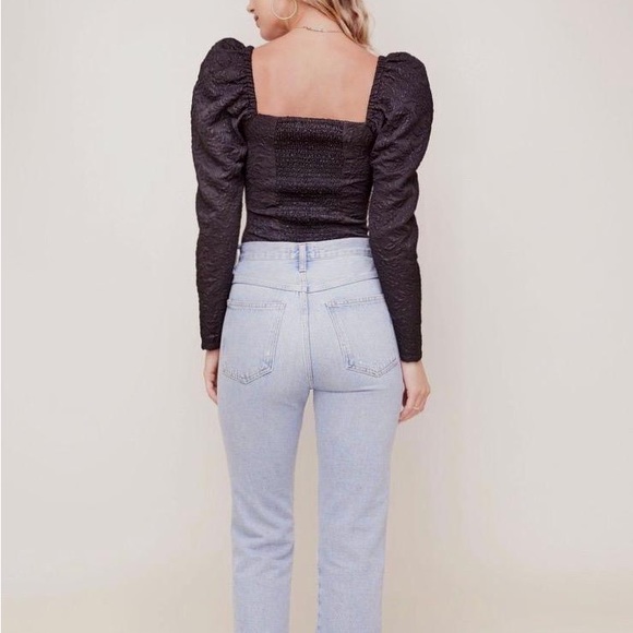 (B29) ASTR the Label Remi Puff Sleeve Black Floral Sparkle Top, Size M, NWT - Picture 7 of 16